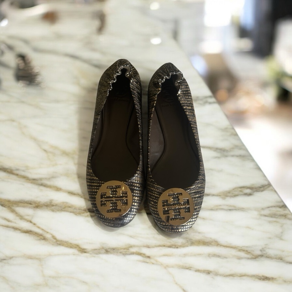 Tory Burch Women's Metallic Black and Gold Flats